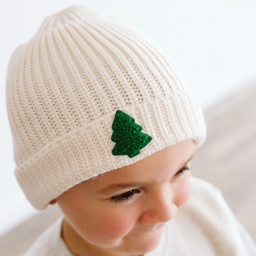 Sweet Wink Tree Patch Christmas Beanie Natural