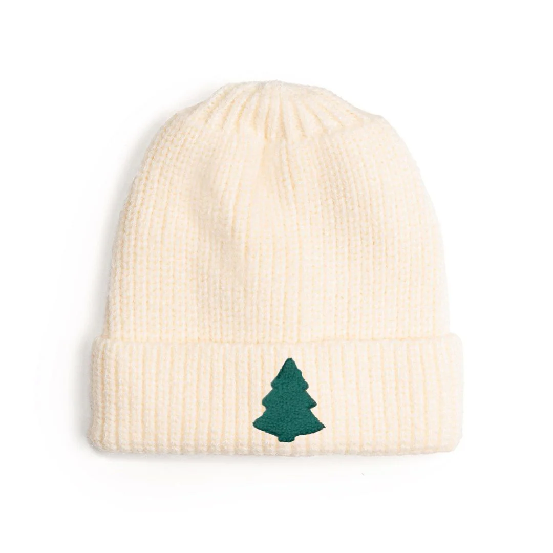 Sweet Wink Tree Patch Christmas Beanie Natural