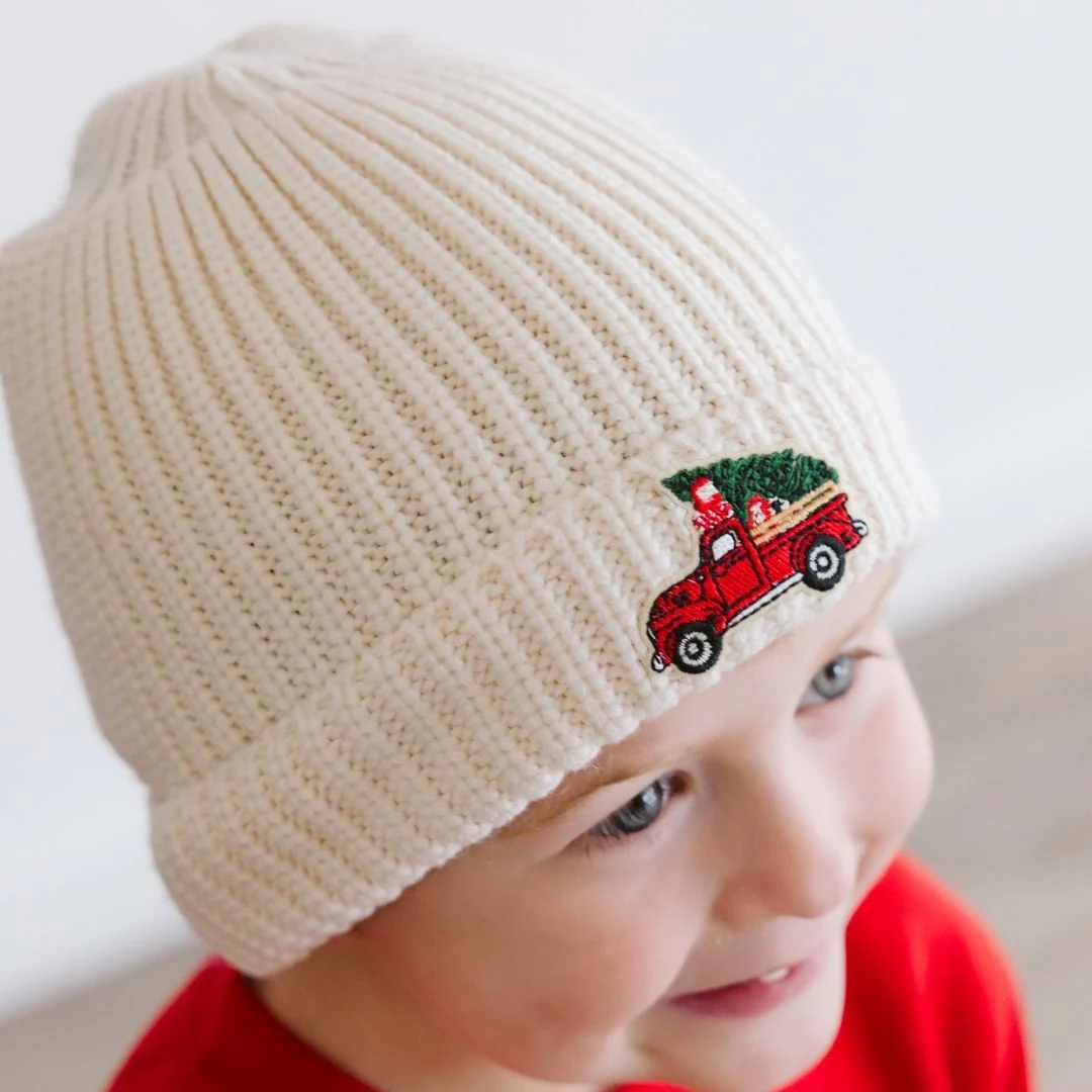Sweet Wink Christmas Truck Patch Beanie Natural