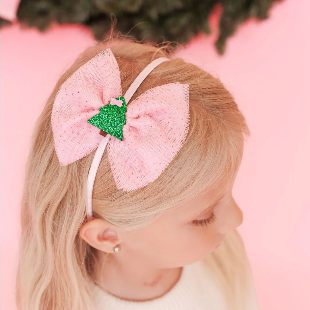 Sweet Wink Christmas Tree Tulle Bow Headband