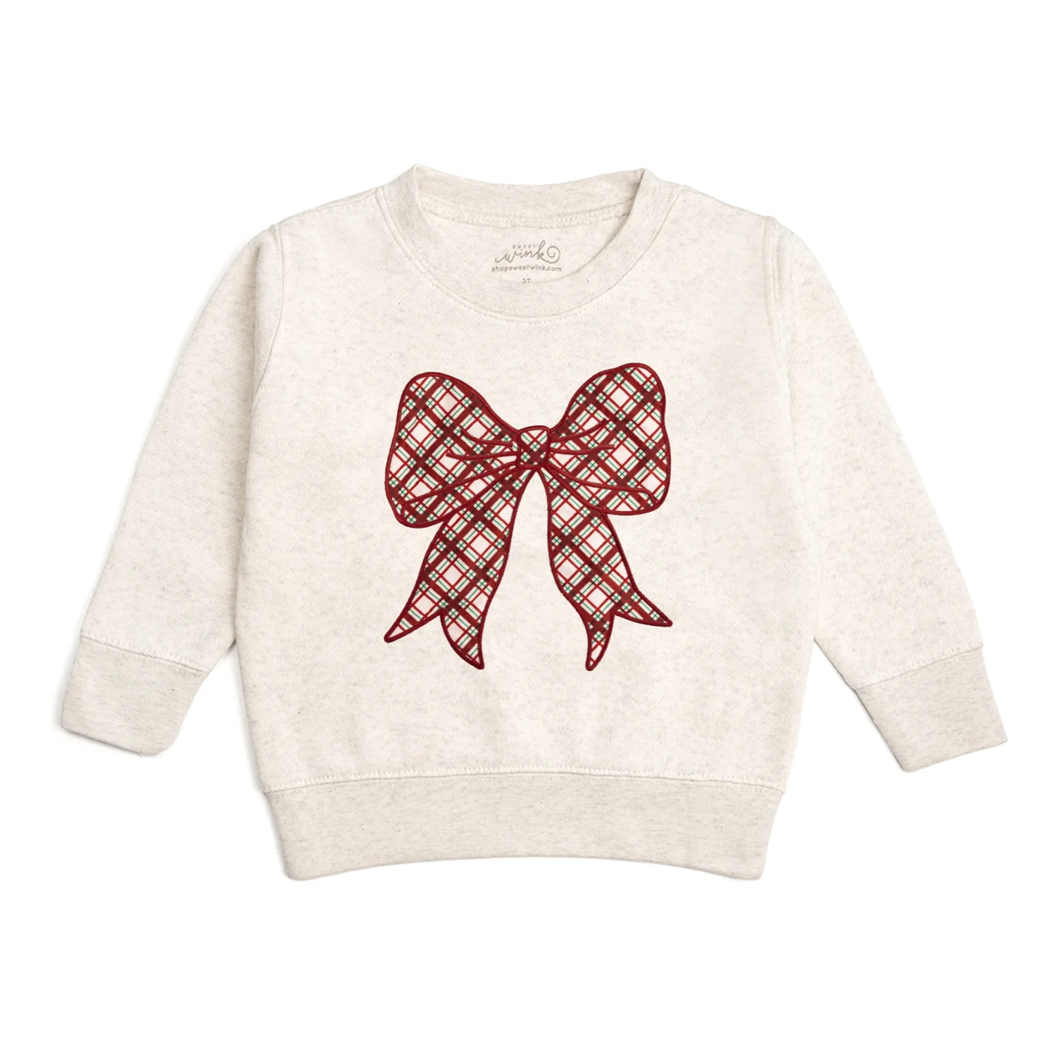 Sweet Wink Christmas Plaid Bow Patch Sweatshirt Natural