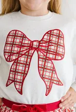 Sweet Wink Christmas Plaid Bow Patch Sweatshirt Natural