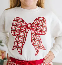 Sweet Wink Christmas Plaid Bow Patch Sweatshirt Natural