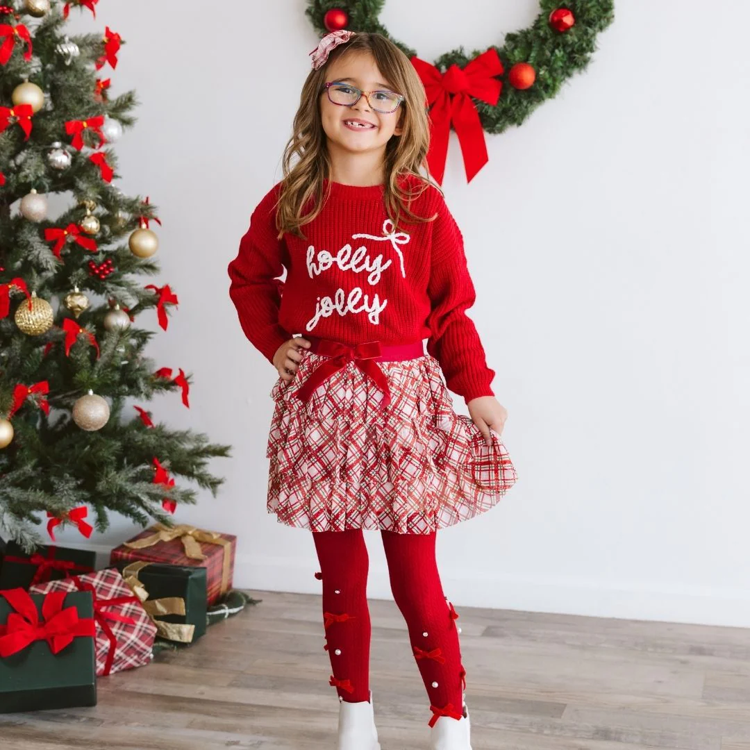 Sweet Wink Christmas Plaid Bow Tiered Tutu