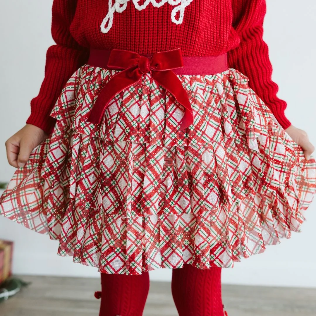 Sweet Wink Christmas Plaid Bow Tiered Tutu
