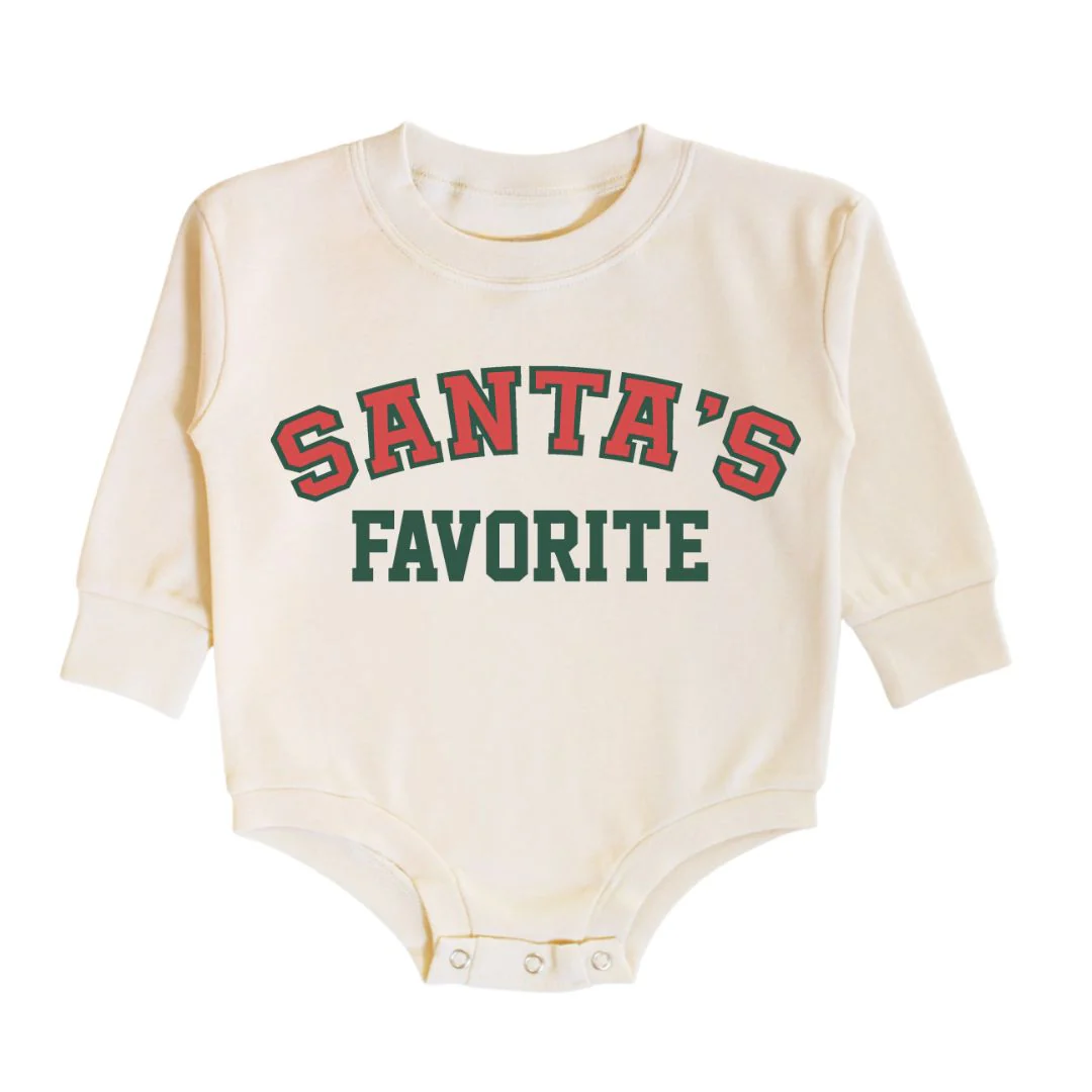 Sweet Wink Santa's Favorite Christmas Long Sleeve Romper Natural