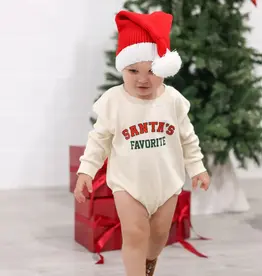 Sweet Wink Santa's Favorite Christmas Long Sleeve Romper Natural