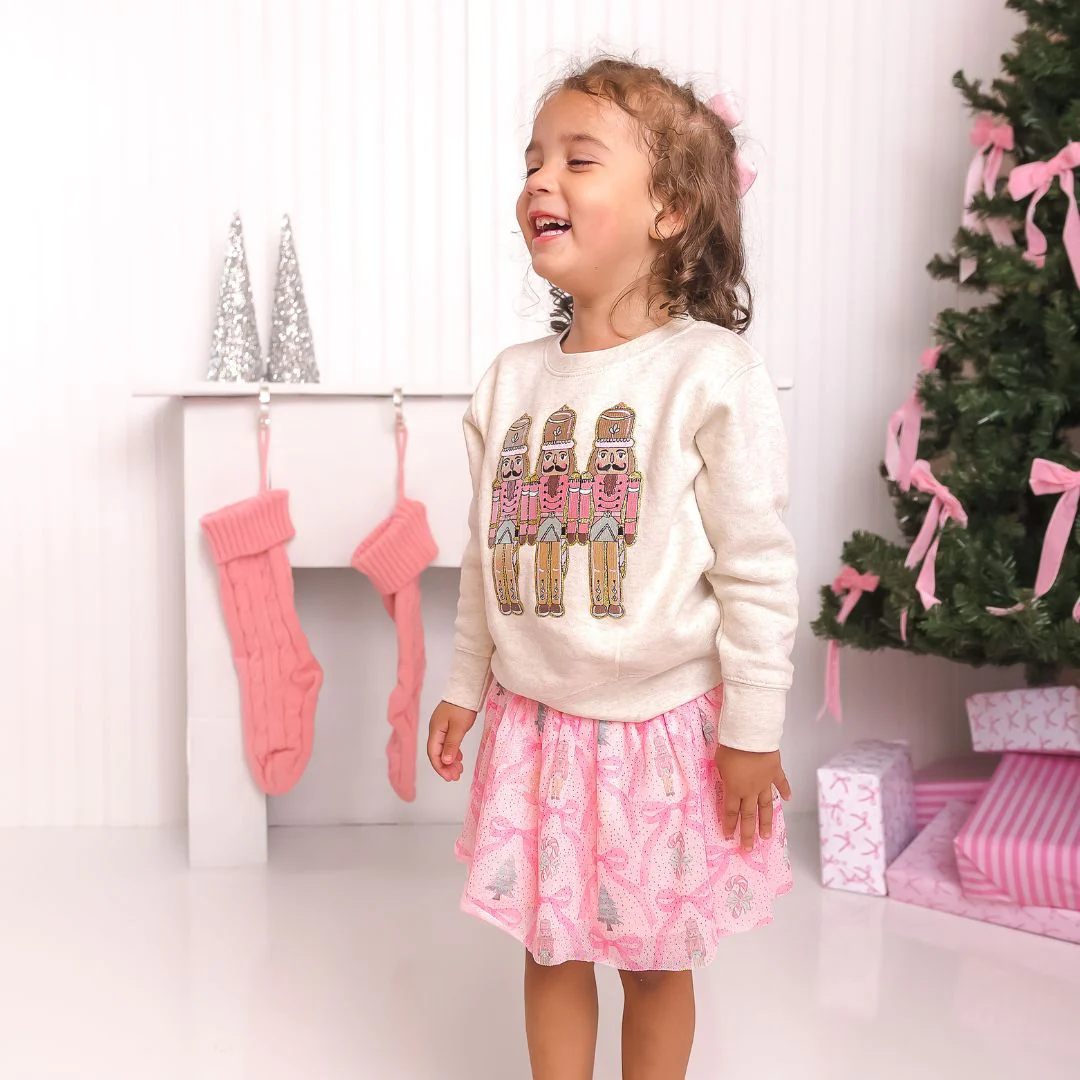 Sweet Wink Pastel Nutcracker Patch Christmas Sweatshirt Natural
