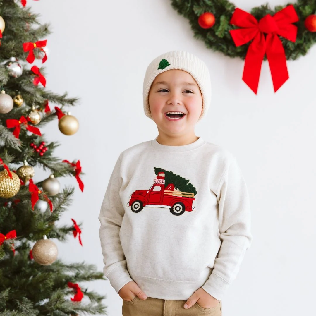 Sweet Wink Christmas Truck Patch Sweatshirt Natural