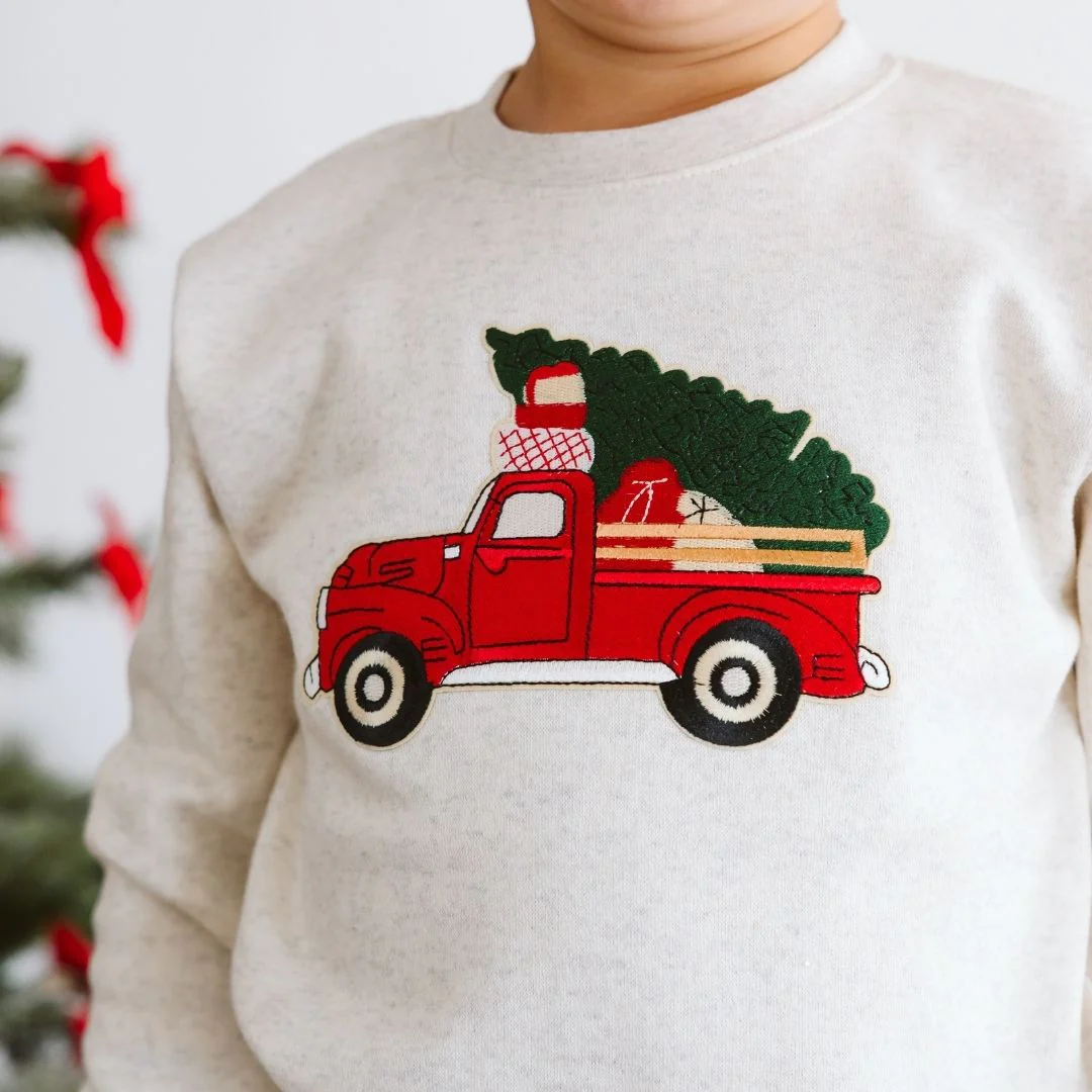 Sweet Wink Christmas Truck Patch Sweatshirt Natural