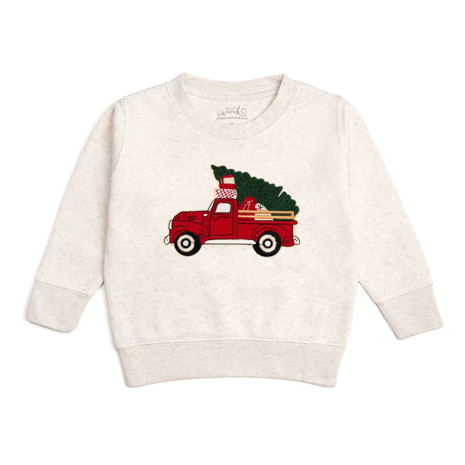 Sweet Wink Christmas Truck Patch Sweatshirt Natural
