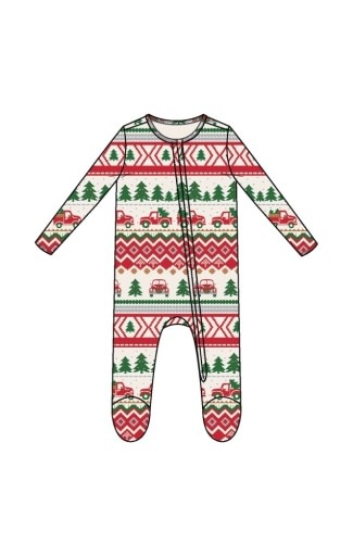 Angel Dear Red Truck Fair Isle - 2 Way Zipper Footie