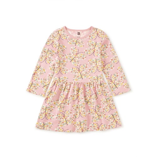 Tea Collection Long Sleeve Skirted Dress Tea Rose Butterfly