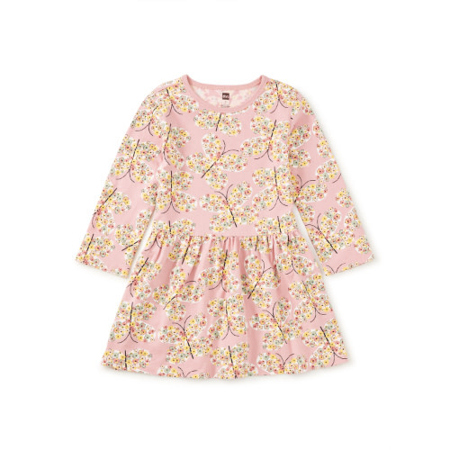 Tea Collection Long Sleeve Skirted Dress Tea Rose Butterfly