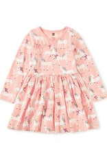 Tea Collection Long Sleeve Wrap Neck Dress Royal Meadow Unicorns