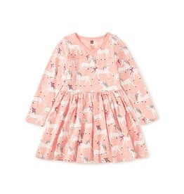 Tea Collection Long Sleeve Wrap Neck Dress Royal Meadow Unicorns