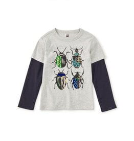 Tea Collection British Beetles Layered Tee Med Heather Grey