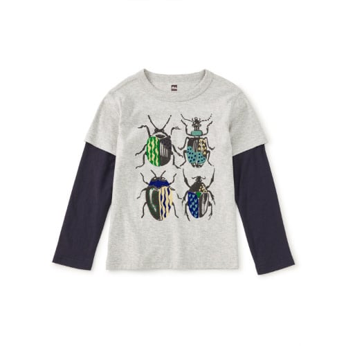 Tea Collection British Beetles Layered Tee Med Heather Grey