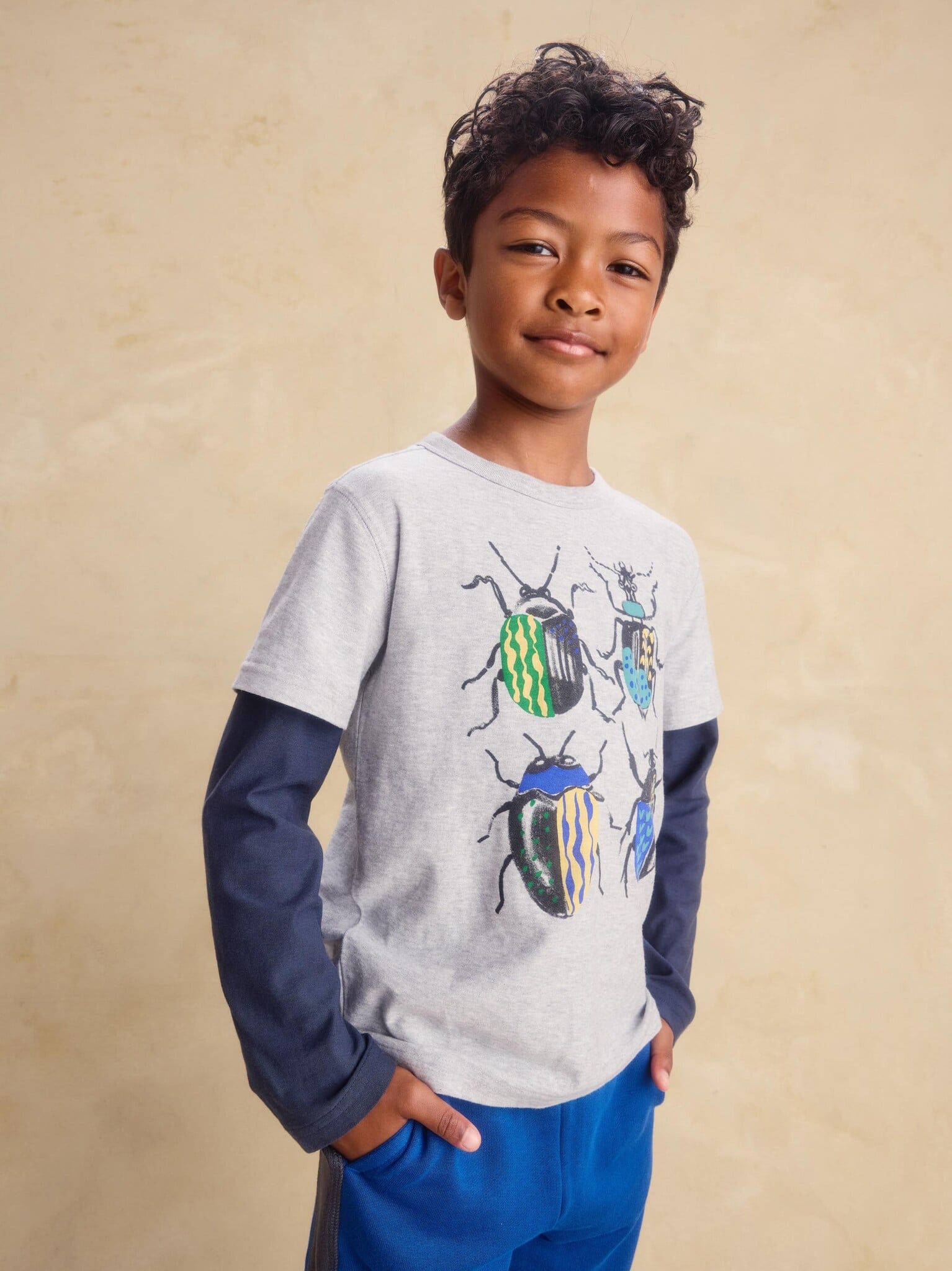Tea Collection British Beetles Layered Tee Med Heather Grey