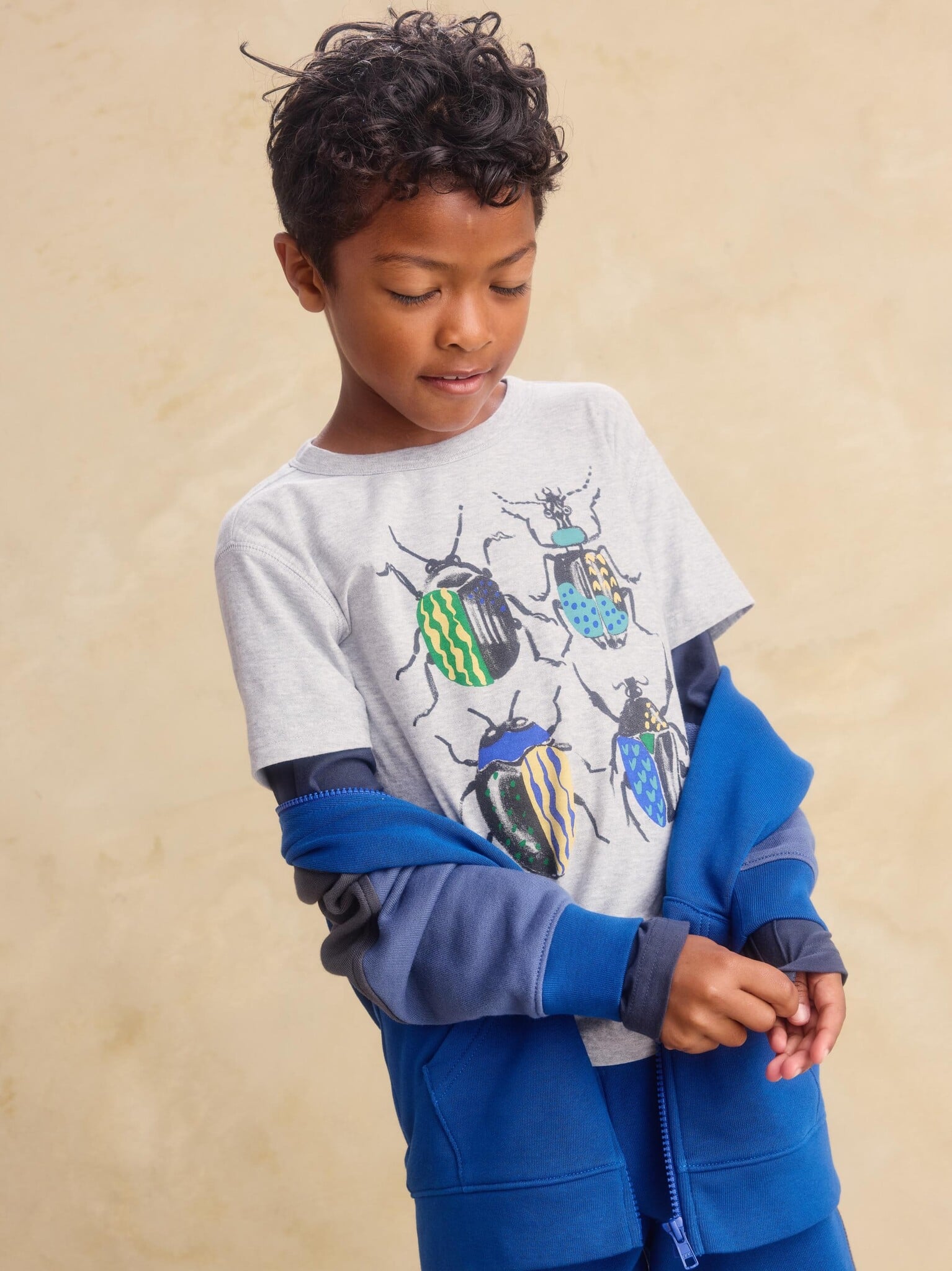 Tea Collection British Beetles Layered Tee Med Heather Grey