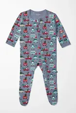 Kickee Pants Print Footie with 2 Way Zipper - Moonlight Christmas Cars and Trucks