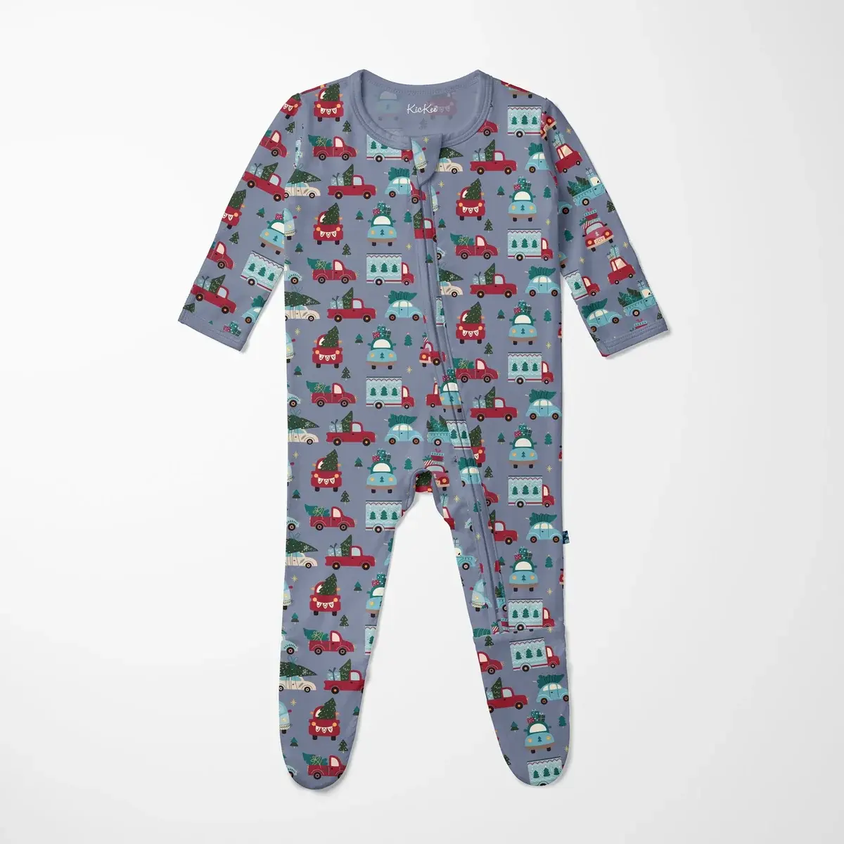 Kickee Pants Print Footie with 2 Way Zipper - Moonlight Christmas Cars and Trucks
