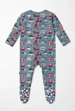 Kickee Pants Print Footie with 2 Way Zipper - Moonlight Christmas Cars and Trucks