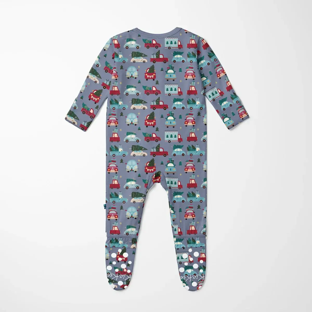 Kickee Pants Print Footie with 2 Way Zipper - Moonlight Christmas Cars and Trucks