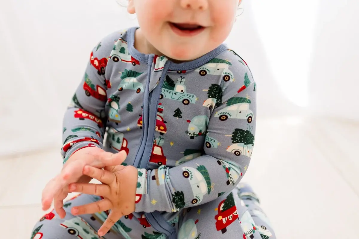 Kickee Pants Print Footie with 2 Way Zipper - Moonlight Christmas Cars and Trucks