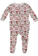 Kickee Pants Print Layette Ruffle Footie with 2 Way Zipper - Shrinking Violet Wreath