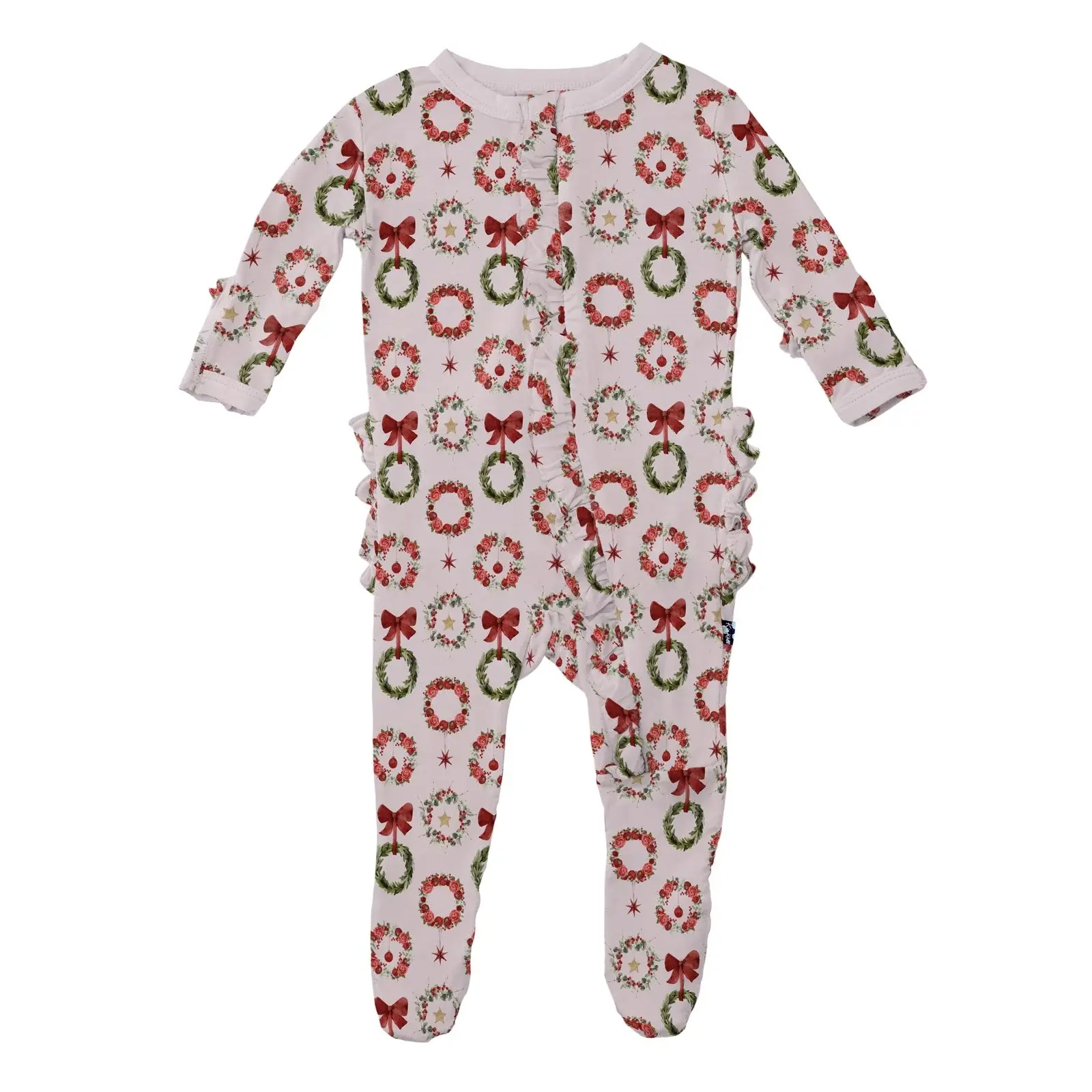 Kickee Pants Print Layette Ruffle Footie with 2 Way Zipper - Shrinking Violet Wreath