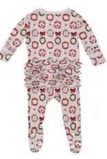 Kickee Pants Print Layette Ruffle Footie with 2 Way Zipper - Shrinking Violet Wreath