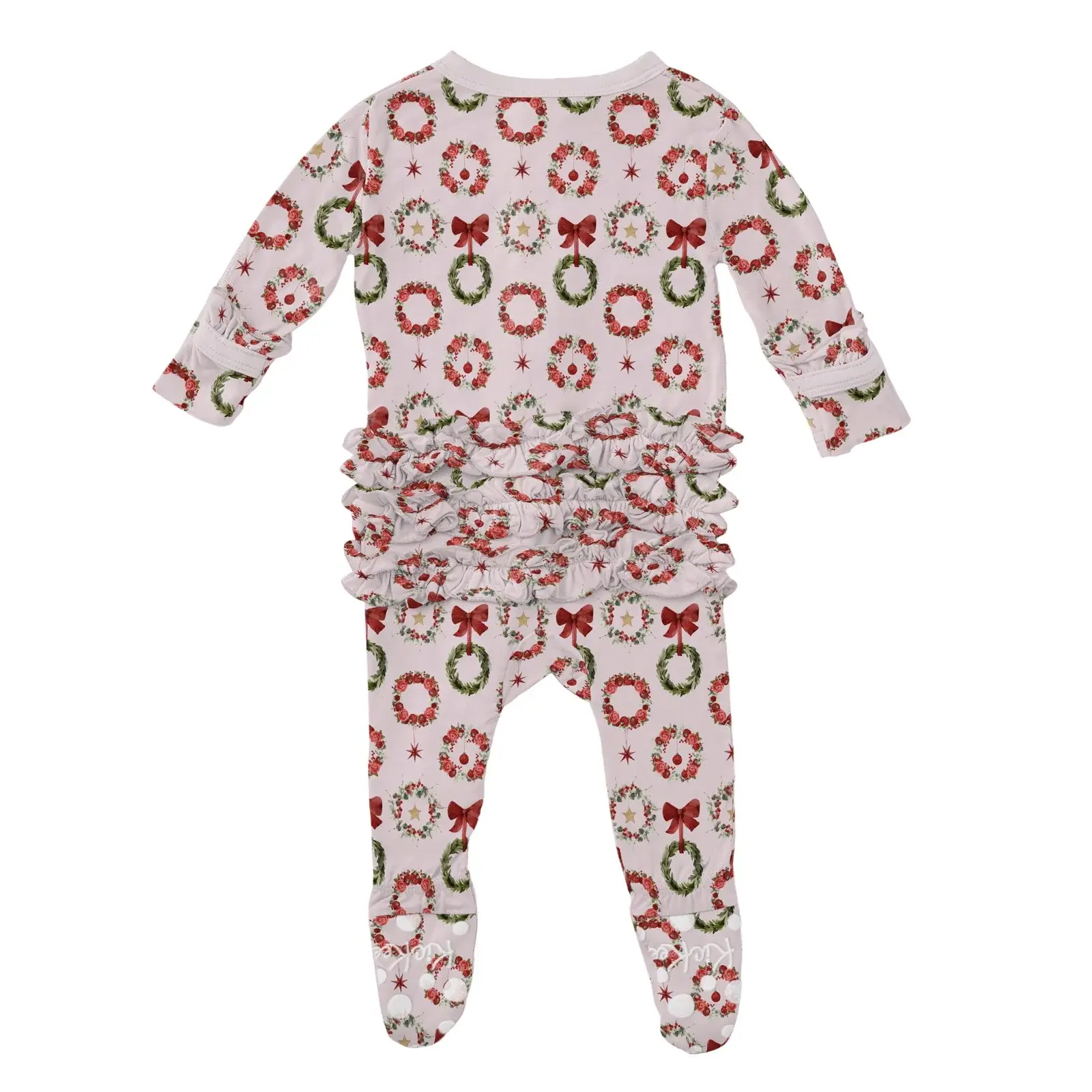 Kickee Pants Print Layette Ruffle Footie with 2 Way Zipper - Shrinking Violet Wreath