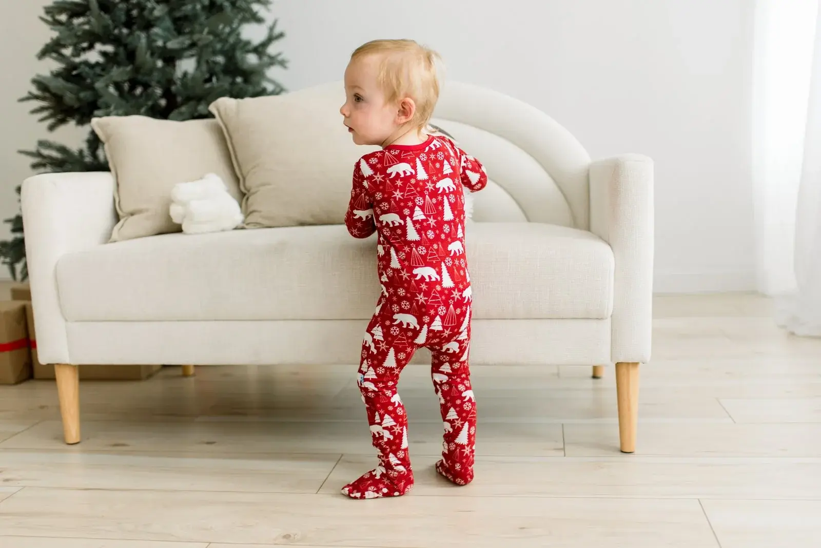 Kickee Pants Print Footie with 2 Way Zipper - Crimson Polar Bear