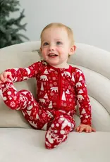 Kickee Pants Print Footie with 2 Way Zipper - Crimson Polar Bear