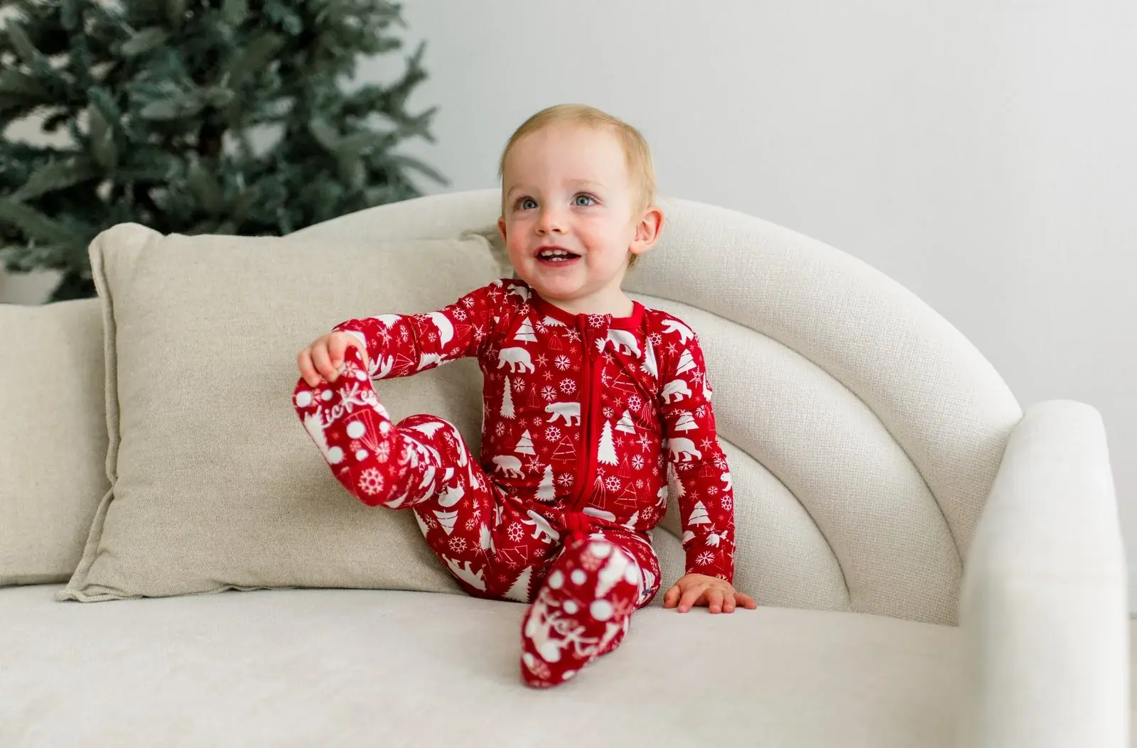 Kickee Pants Print Footie with 2 Way Zipper - Crimson Polar Bear