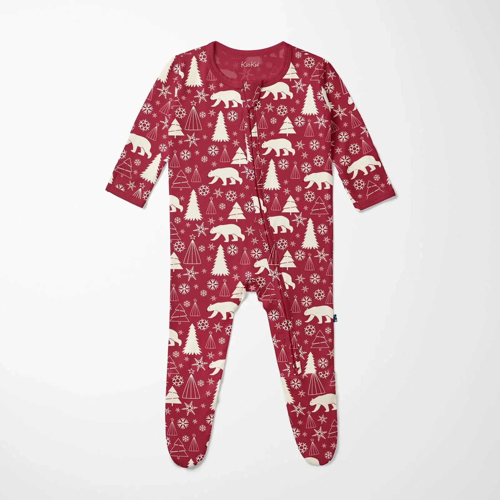 Kickee Pants Print Footie with 2 Way Zipper - Crimson Polar Bear