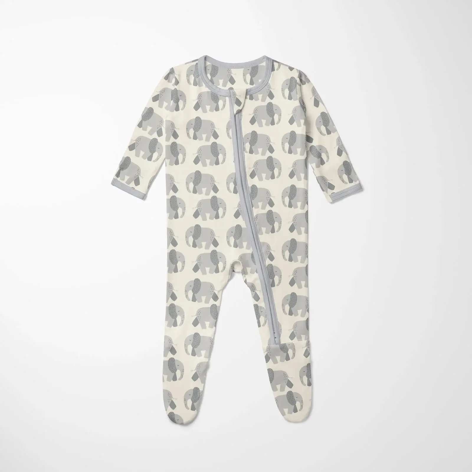 Kickee Pants Print Footie with 2 Way Zipper - Natural Elephants