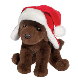 Douglas Chocolate Lab With Santa Bomber Hat