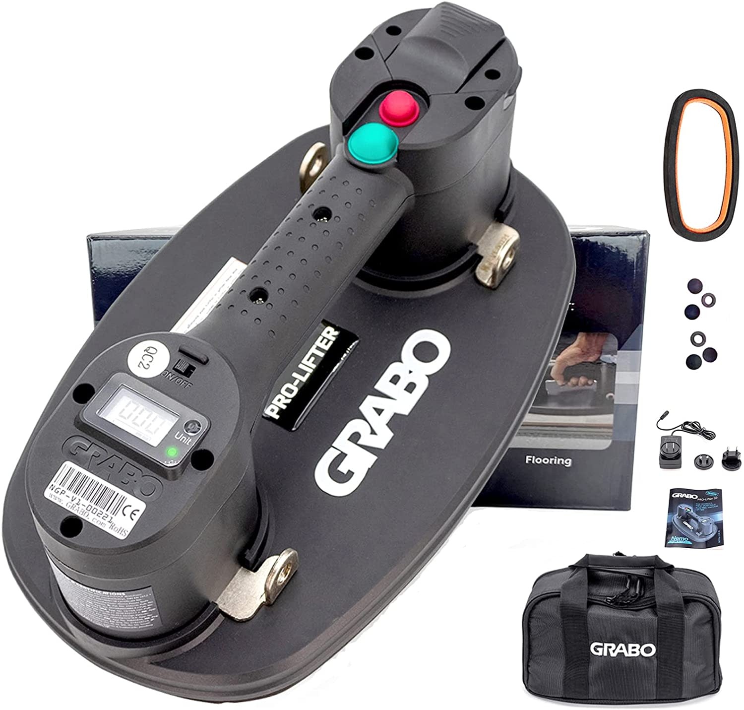 GRABO GRABOPRO BATTERY SUCTION CUP W/ DIGITAL PRESSURE GUAGE AND AUTO ON OFF . RECHARGABLE BATTERIES