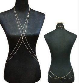Body Chain gold tone- criss cross strands with beads