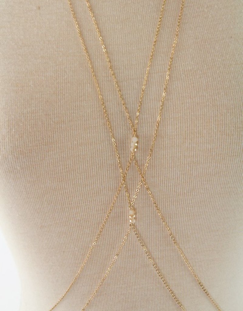 Body Chain gold tone- criss cross strands with beads