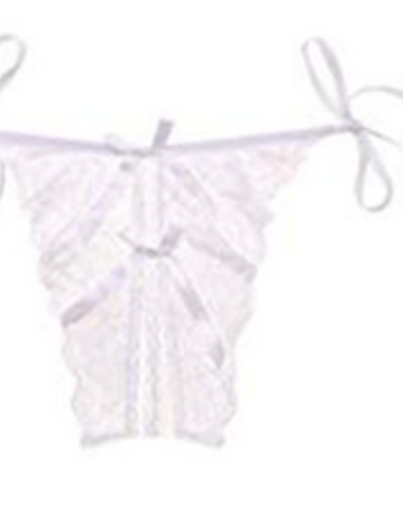 White Side tie Crotchless Lace Panty - O/S