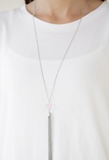 Pink Crystal Silver Tassle necklace and earring set