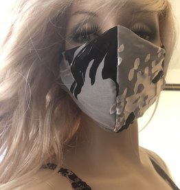 Handmade Mask w/ adjustable straps and nose piece - Black and White silk over Muslin