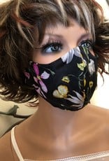 Handmade Mask w/ adjustable straps and nose piece - Black Floral Print over black muslin