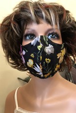 Handmade Mask w/ adjustable straps and nose piece - Black Floral Print over black muslin