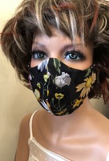 Handmade Mask w/ adjustable straps and nose piece - Black Floral Print over black muslin