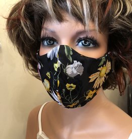 Handmade Mask w/ adjustable straps and nose piece - Black Floral Print over black muslin