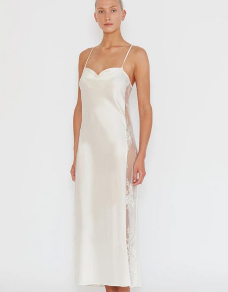 Rya Collection Darling Long Satin Gown with lace Panel